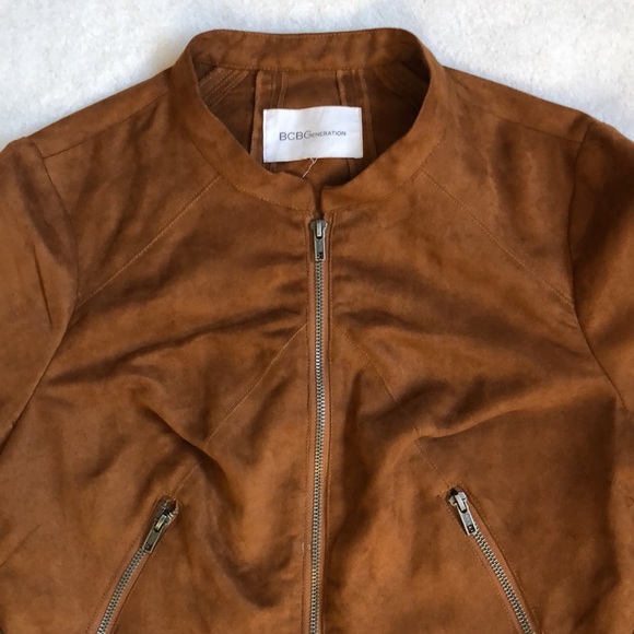 Mocha Brown Faux Leather Zip-Up Jacket - Picture 2 of 5